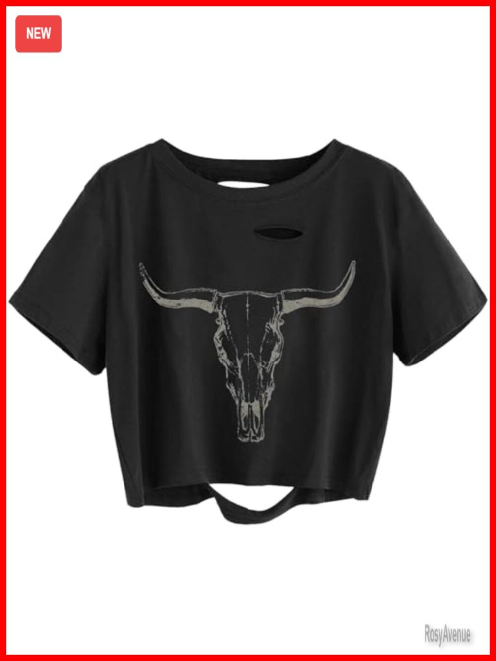 Distressed Cow Skull Graphic Crop Tee Short Sleeve